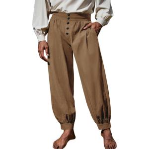 Runcati Mens Medieval Pirate Pants Renaissance Viking Knicker Colonial Halloween Cotton Gothic Costume Trousers(Khaki)