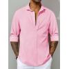 Mens Button Up Shirts Long Sleeve Linen Beach Casual Cotton Summer Lightweight Tops(2 Pink)