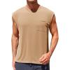 Runcati Mens Sleeveless Tank Tops Workout Cut Off Muscle Shirts Gym Casual Beach Summer Tee with Pocket(Khaki)
