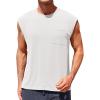 Runcati Mens Sleeveless Tank Tops Workout Cut Off Muscle Shirts Gym Casual Beach Summer Tee with Pocket(White)