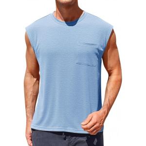 Runcati Mens Sleeveless Tank Tops Workout Cut Off Muscle Shirts Gym Casual Beach Summer Tee with Pocket(Sky Blue)