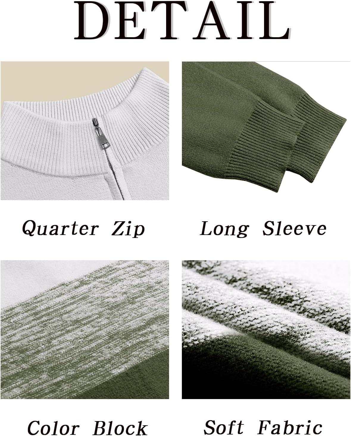 imageRuncati Mens Quarter Zip Sweaters Mock Neck Pullover Sweater Knitted Casual Color Block Fall Winter SweatersArmy Green
