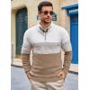 Runcati Mens Quarter Zip Sweaters Mock Neck Pullover Sweater Knitted Casual Color Block Fall Winter Sweaters(Khaki)