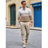 Runcati Mens Quarter Zip Sweaters Mock Neck Pullover Sweater Knitted Casual Color Block Fall Winter Sweaters(Khaki)