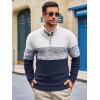 Runcati Mens Quarter Zip Sweaters Mock Neck Pullover Sweater Knitted Casual Color Block Fall Winter Sweaters(Navy)