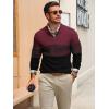Runcati Mens Quarter Zip Sweaters Mock Neck Pullover Sweater Knitted Casual Color Block Fall Winter Sweaters(Wine Red)