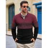 Runcati Mens Quarter Zip Sweaters Mock Neck Pullover Sweater Knitted Casual Color Block Fall Winter Sweaters(Wine Red)