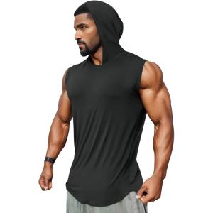 Runcati Mens Sleeveless Hoodies Workout Hooded Tank Tops Muscle Gym Bodybuilding Fitness Training T Shirts(Dark Grey)