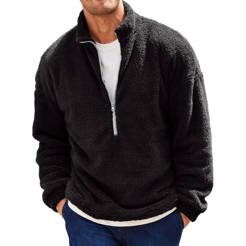 imageRuncati Mens Fuzzy Sherpa Sweatshirt Quarter Zip Pullover Long Sleeve Winter Fall Fleece Outwear