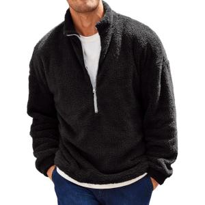 Runcati Mens Fuzzy Sherpa Sweatshirt Quarter Zip Pullover Long Sleeve Winter Fall Fleece Outwear