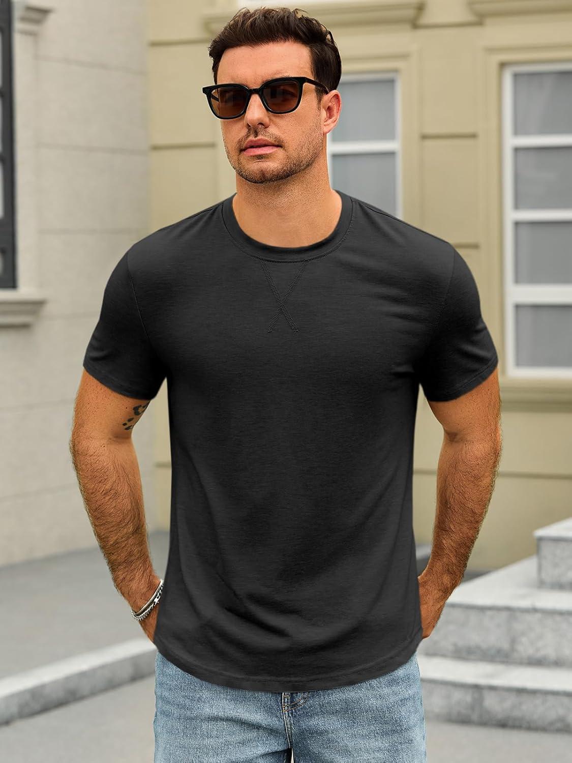 imageRuncati Mens Short Sleeve TShirts Crew Neck Casual Shirt Summer Classic Basic Lightweight Fashion TeesBlack