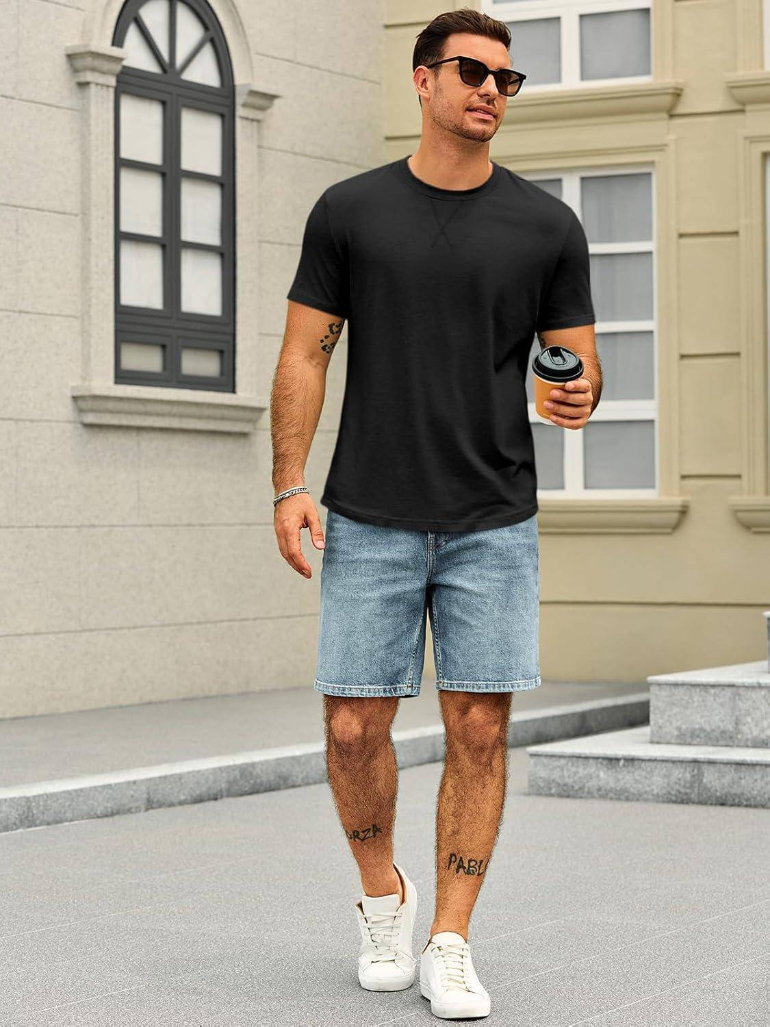 imageRuncati Mens Short Sleeve TShirts Crew Neck Casual Shirt Summer Classic Basic Lightweight Fashion TeesBlack