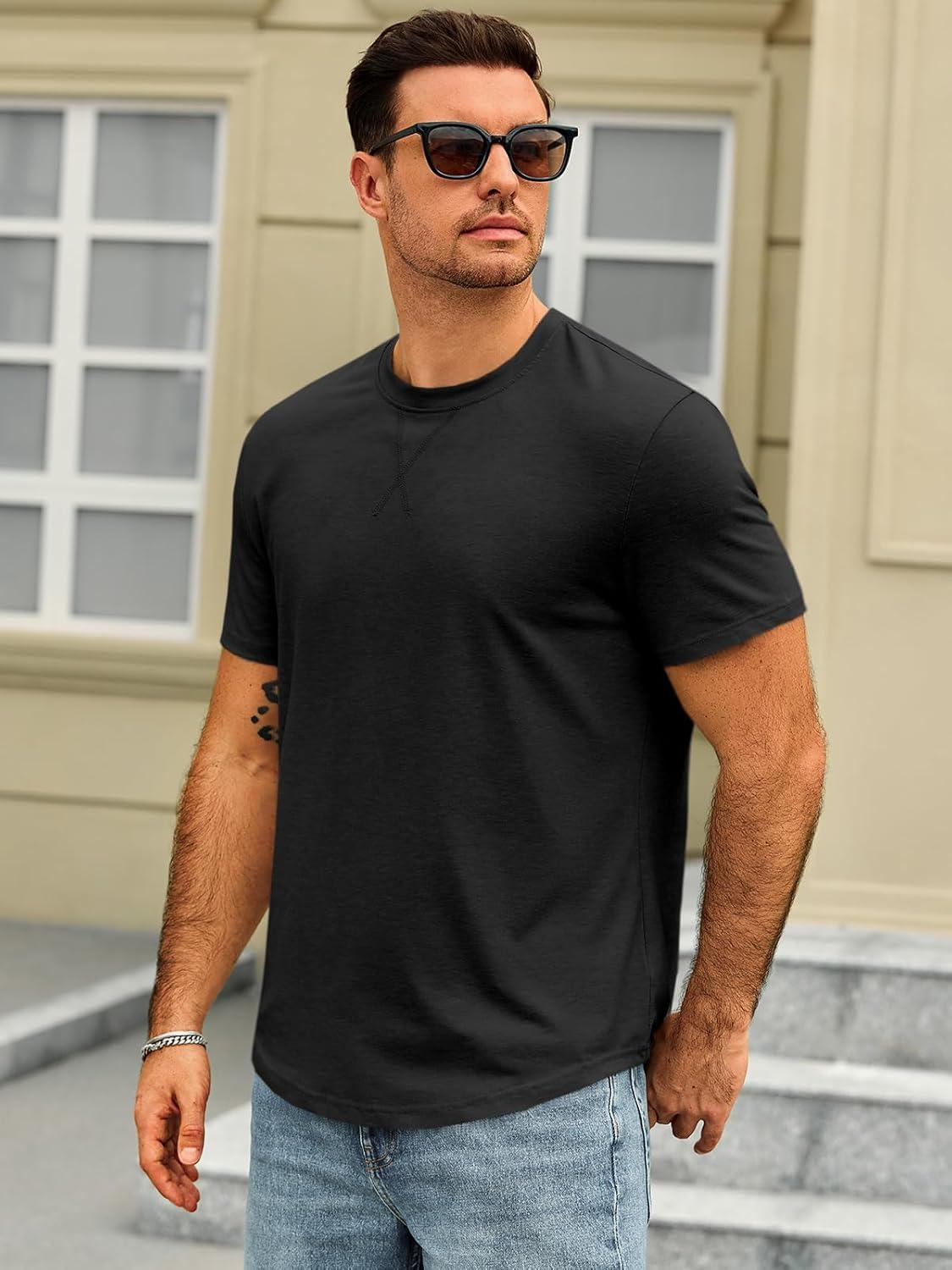 imageRuncati Mens Short Sleeve TShirts Crew Neck Casual Shirt Summer Classic Basic Lightweight Fashion TeesBlack