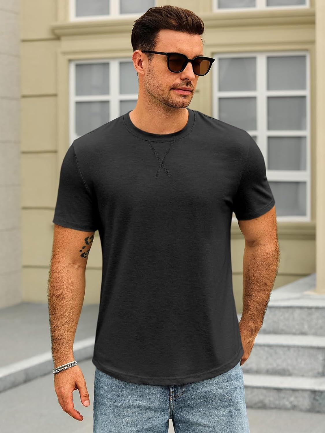 imageRuncati Mens Short Sleeve TShirts Crew Neck Casual Shirt Summer Classic Basic Lightweight Fashion TeesBlack