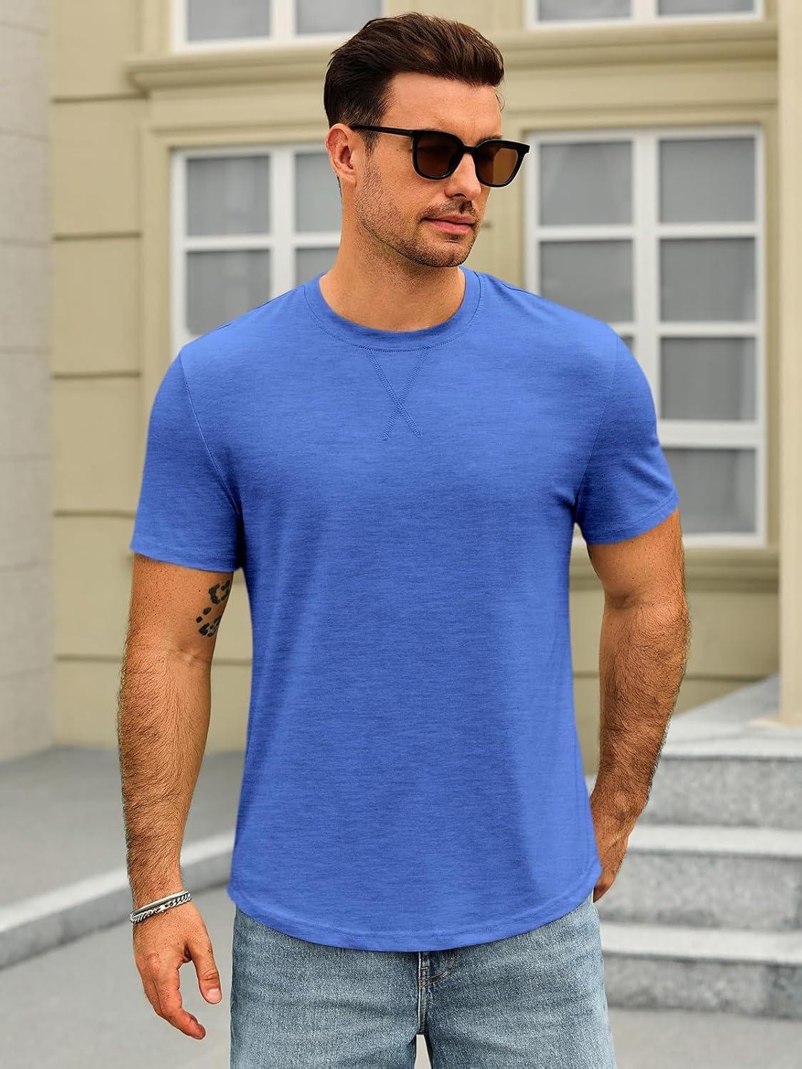 imageRuncati Mens Short Sleeve TShirts Crew Neck Casual Shirt Summer Classic Basic Lightweight Fashion TeesBlue
