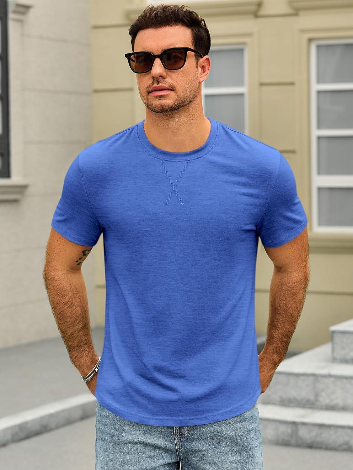 imageRuncati Mens Short Sleeve TShirts Crew Neck Casual Shirt Summer Classic Basic Lightweight Fashion TeesBlue