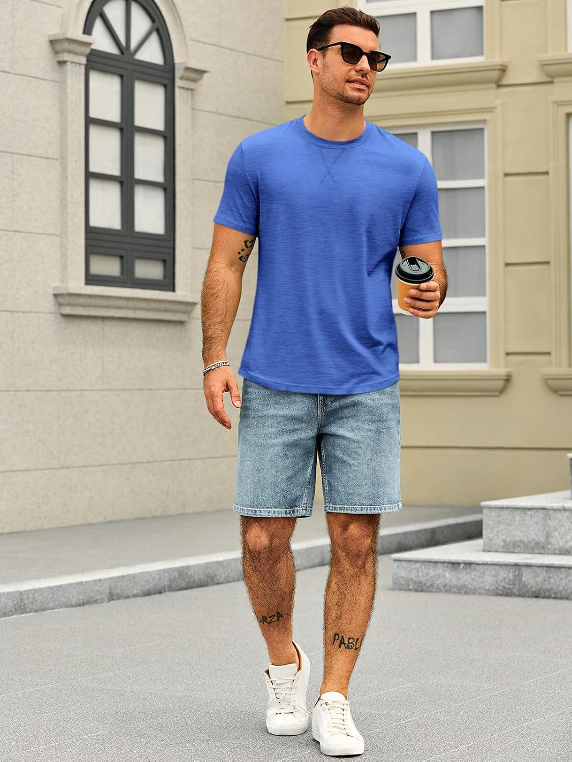 imageRuncati Mens Short Sleeve TShirts Crew Neck Casual Shirt Summer Classic Basic Lightweight Fashion TeesBlue