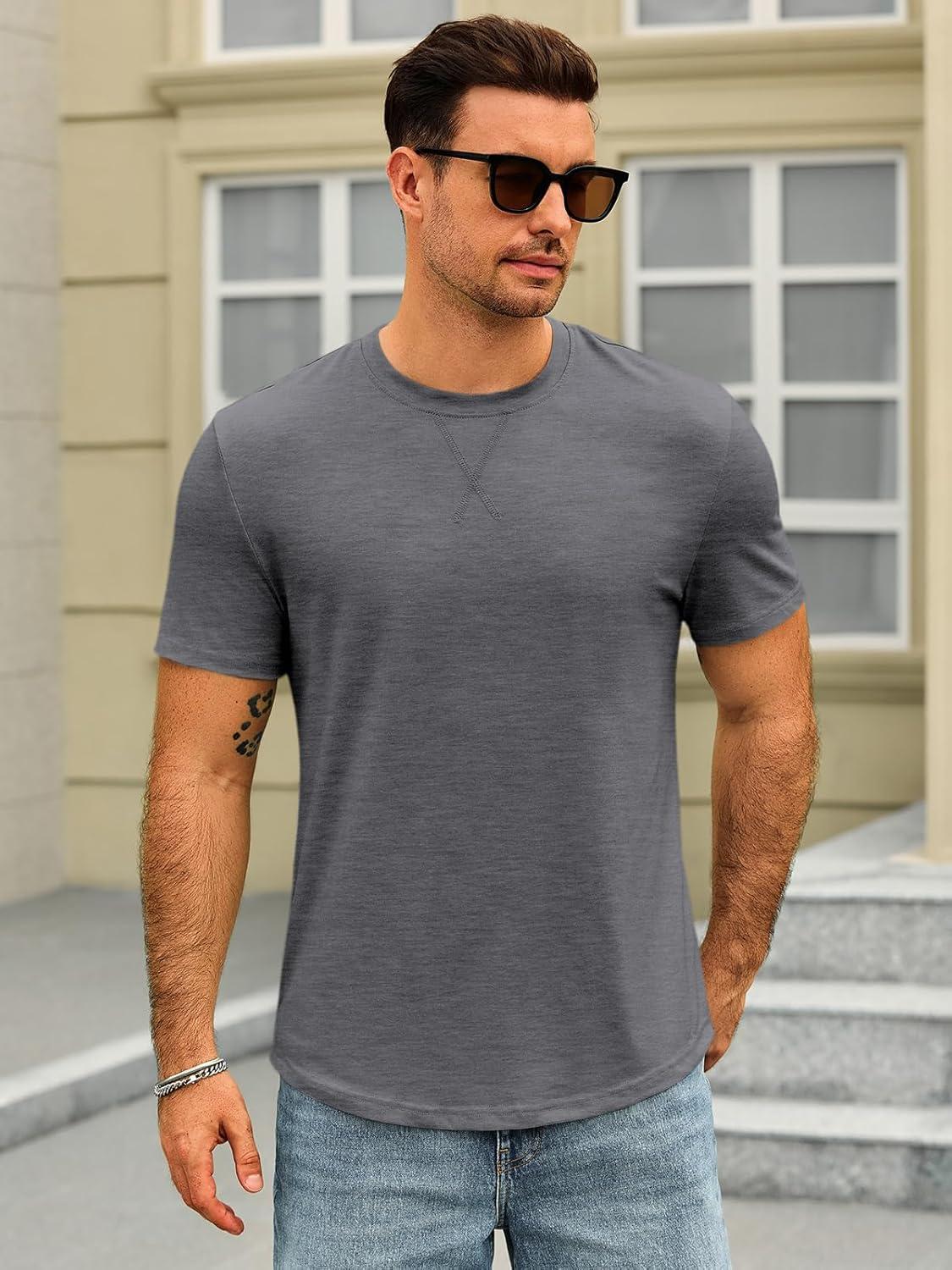 imageRuncati Mens Short Sleeve TShirts Crew Neck Casual Shirt Summer Classic Basic Lightweight Fashion TeesDark Grey