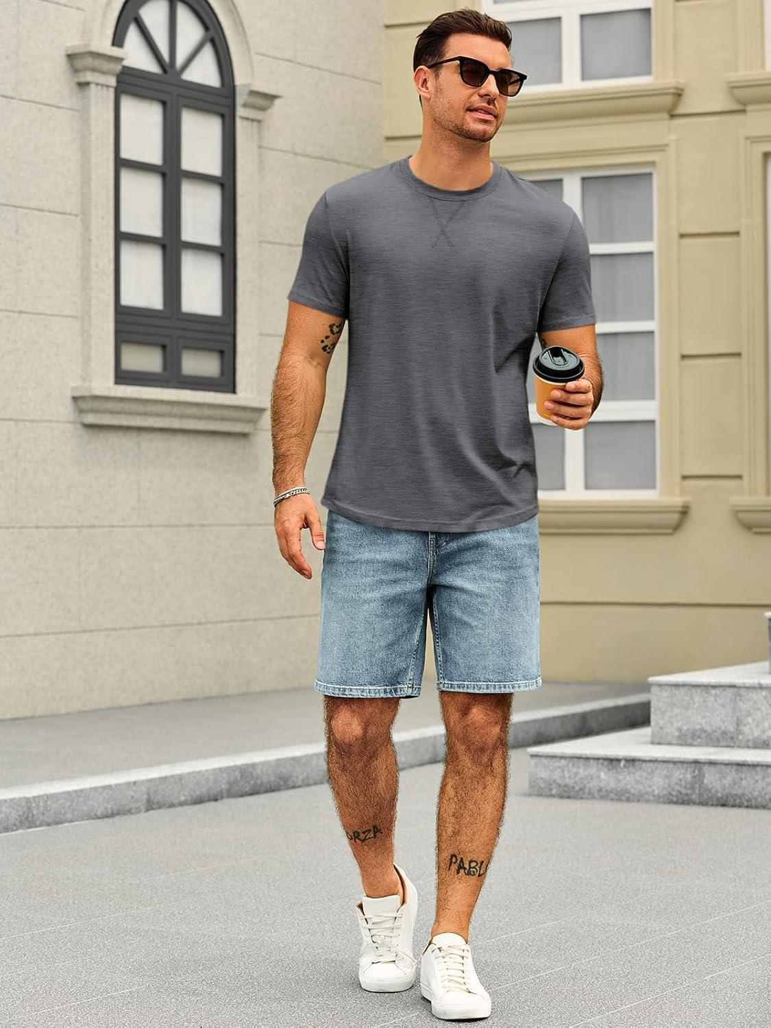 imageRuncati Mens Short Sleeve TShirts Crew Neck Casual Shirt Summer Classic Basic Lightweight Fashion TeesDark Grey