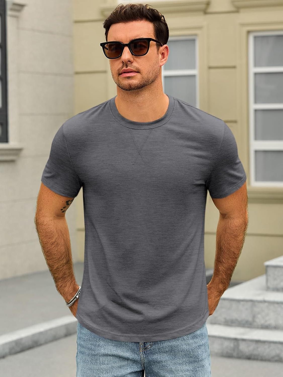 imageRuncati Mens Short Sleeve TShirts Crew Neck Casual Shirt Summer Classic Basic Lightweight Fashion TeesDark Grey