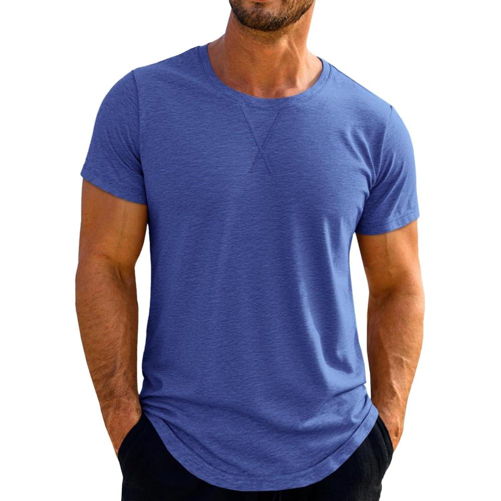 imageRuncati Mens Short Sleeve TShirts Crew Neck Casual Shirt Summer Classic Basic Lightweight Fashion TeesNavy