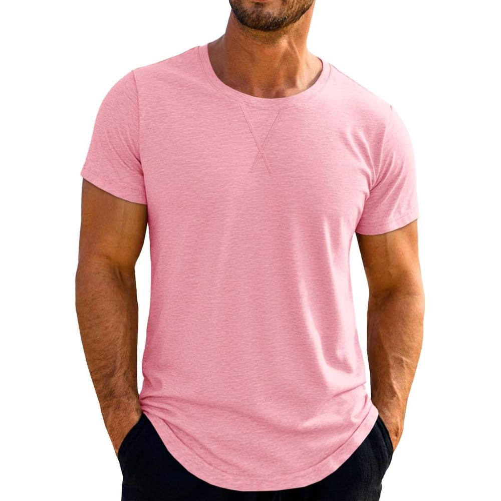 imageRuncati Mens Short Sleeve TShirts Crew Neck Casual Shirt Summer Classic Basic Lightweight Fashion TeesPink