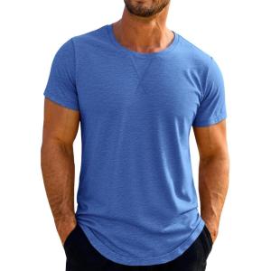 Runcati Mens Short Sleeve T-Shirts Crew Neck Casual Shirt Summer Classic Basic Lightweight Fashion Tees(Blue)