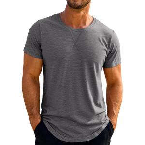 Runcati Mens Short Sleeve T-Shirts Crew Neck Casual Shirt Summer Classic Basic Lightweight Fashion Tees(Dark Grey)