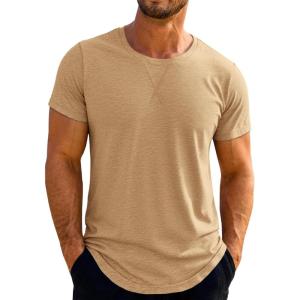 Runcati Mens Short Sleeve T-Shirts Crew Neck Casual Shirt Summer Classic Basic Lightweight Fashion Tees(Light Khaki)