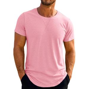 Runcati Mens Short Sleeve T-Shirts Crew Neck Casual Shirt Summer Classic Basic Lightweight Fashion Tees(Pink)