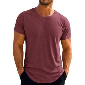 Runcati Mens Short Sleeve T-Shirts Crew Neck Casual Shirt Summer Classic Basic Lightweight Fashion Tees(Wine Red)