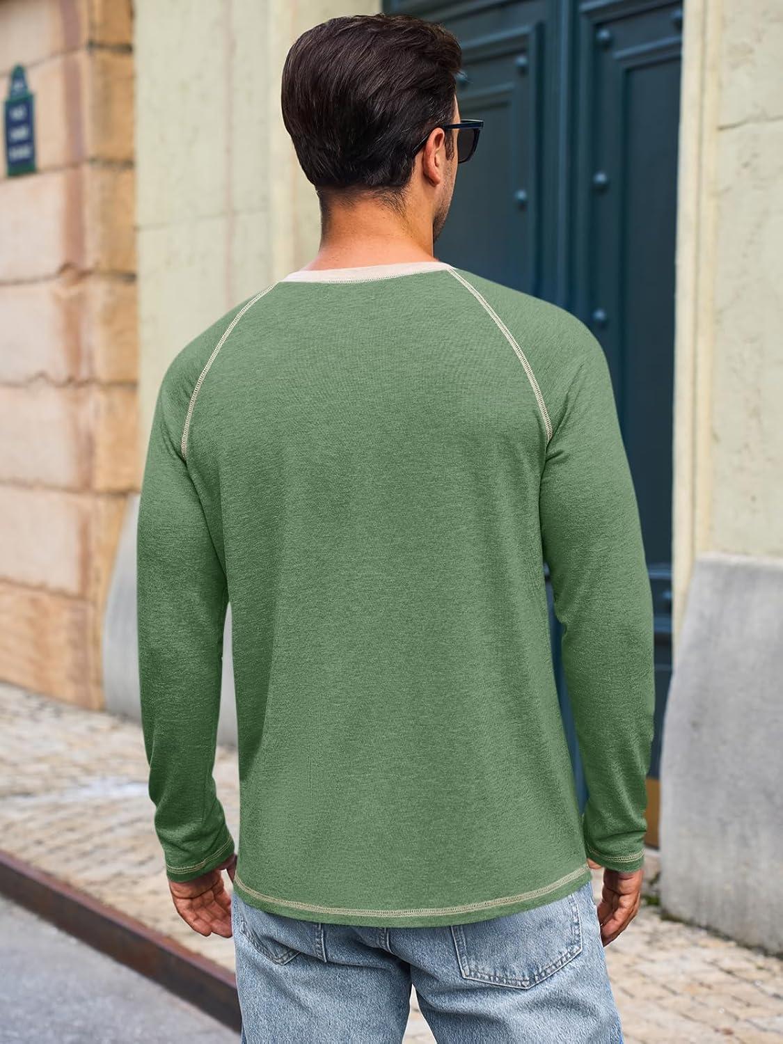 imageRuncati Mens Long Sleeve TShirt Casual Crewneck Shirts Basic Lightweight Vintage Tee Tops with PocketArmy Green