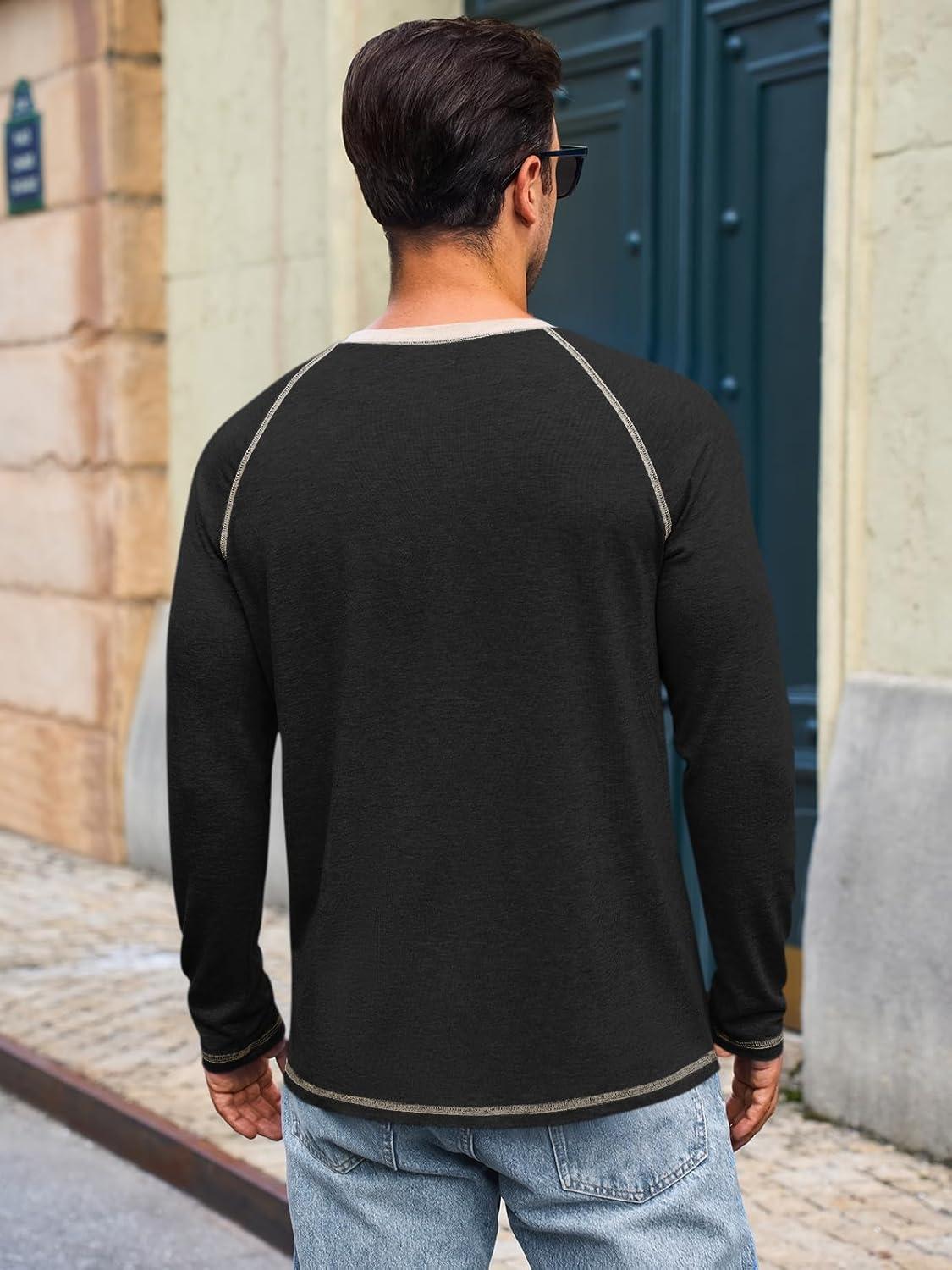 imageRuncati Mens Long Sleeve TShirt Casual Crewneck Shirts Basic Lightweight Vintage Tee Tops with PocketBlack