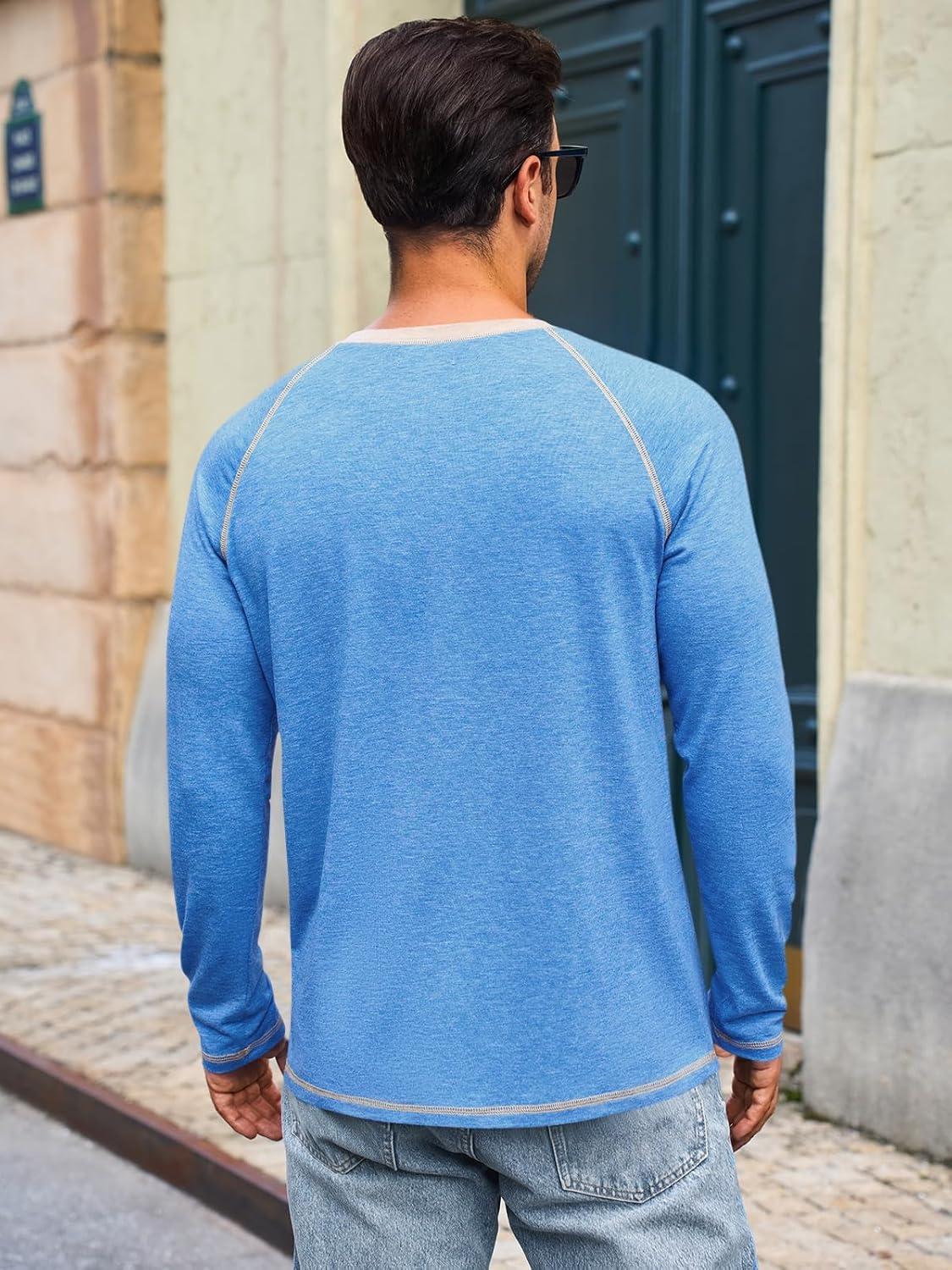 imageRuncati Mens Long Sleeve TShirt Casual Crewneck Shirts Basic Lightweight Vintage Tee Tops with PocketBlue