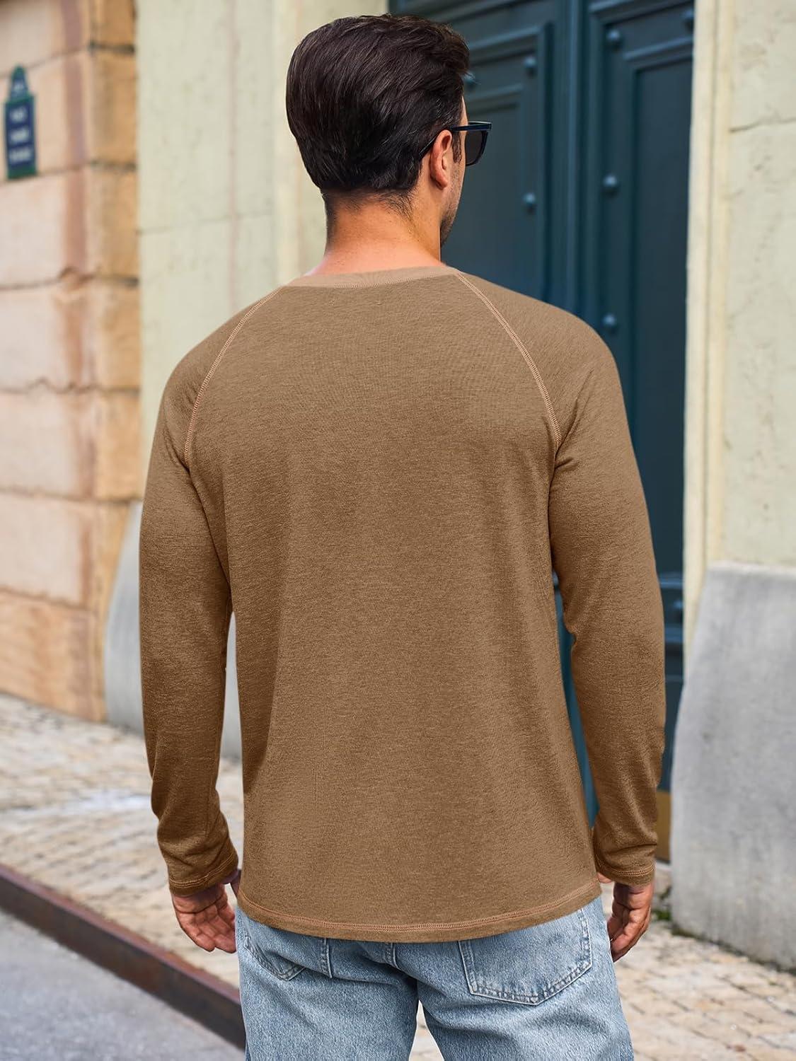 imageRuncati Mens Long Sleeve TShirt Casual Crewneck Shirts Basic Lightweight Vintage Tee Tops with PocketDark Khaki
