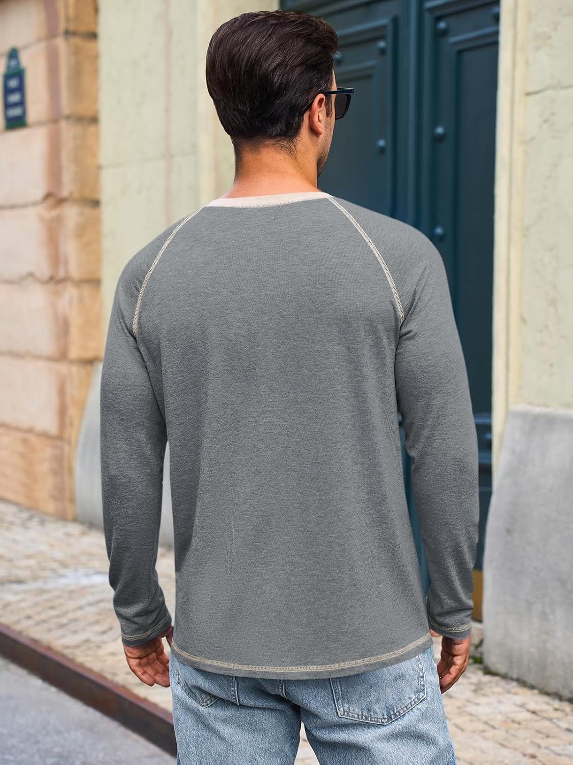 imageRuncati Mens Long Sleeve TShirt Casual Crewneck Shirts Basic Lightweight Vintage Tee Tops with PocketGrey