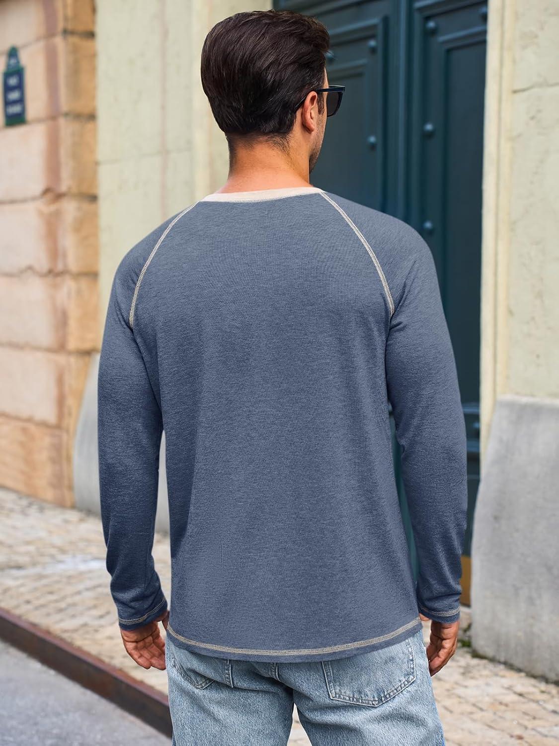 imageRuncati Mens Long Sleeve TShirt Casual Crewneck Shirts Basic Lightweight Vintage Tee Tops with PocketNavy