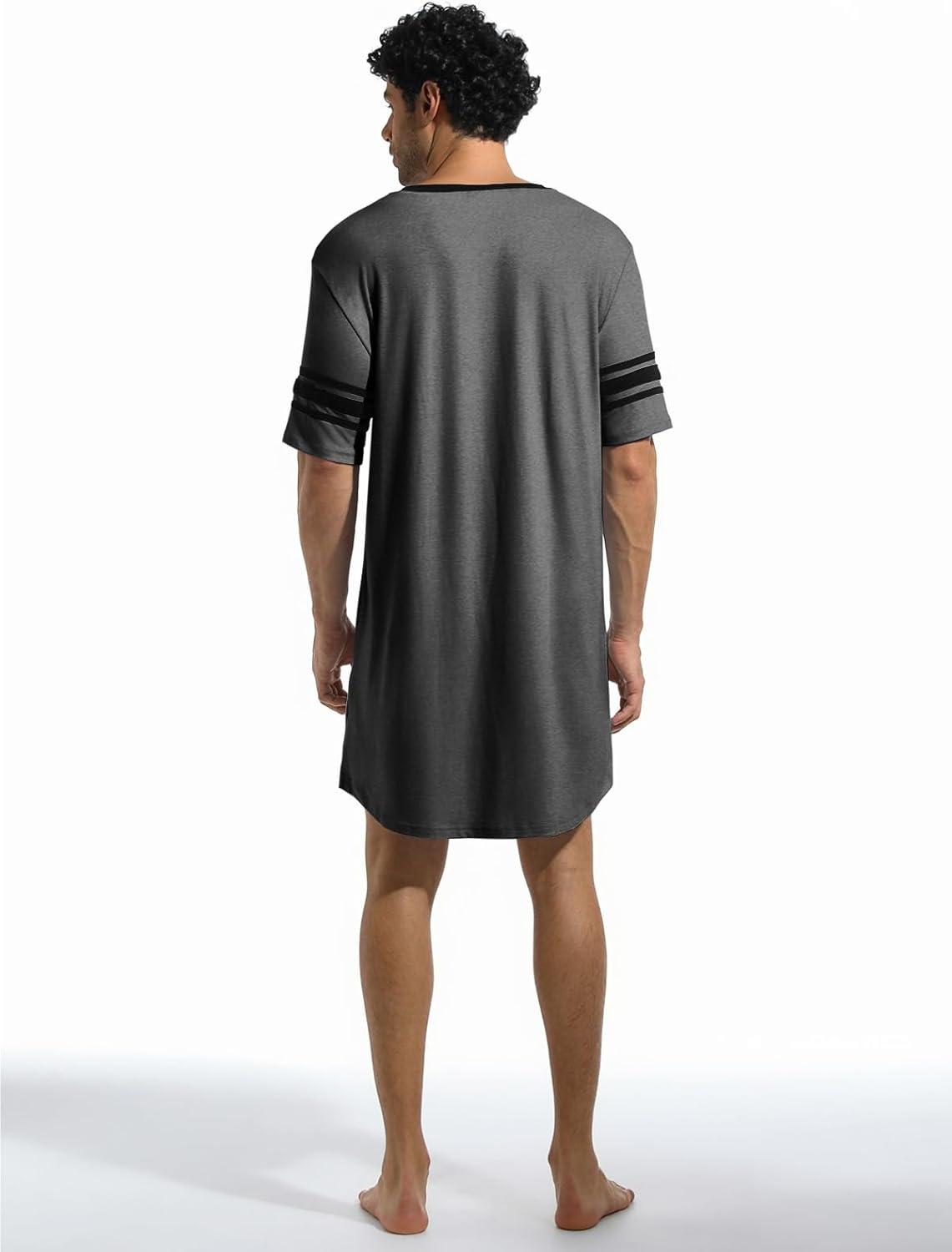 imageRuncati Mens Nightshirt Short Sleeve V Neck Sleep Shirt Soft Loose Fit Lounge Nightwear Sleepwear PajamaDark Grey