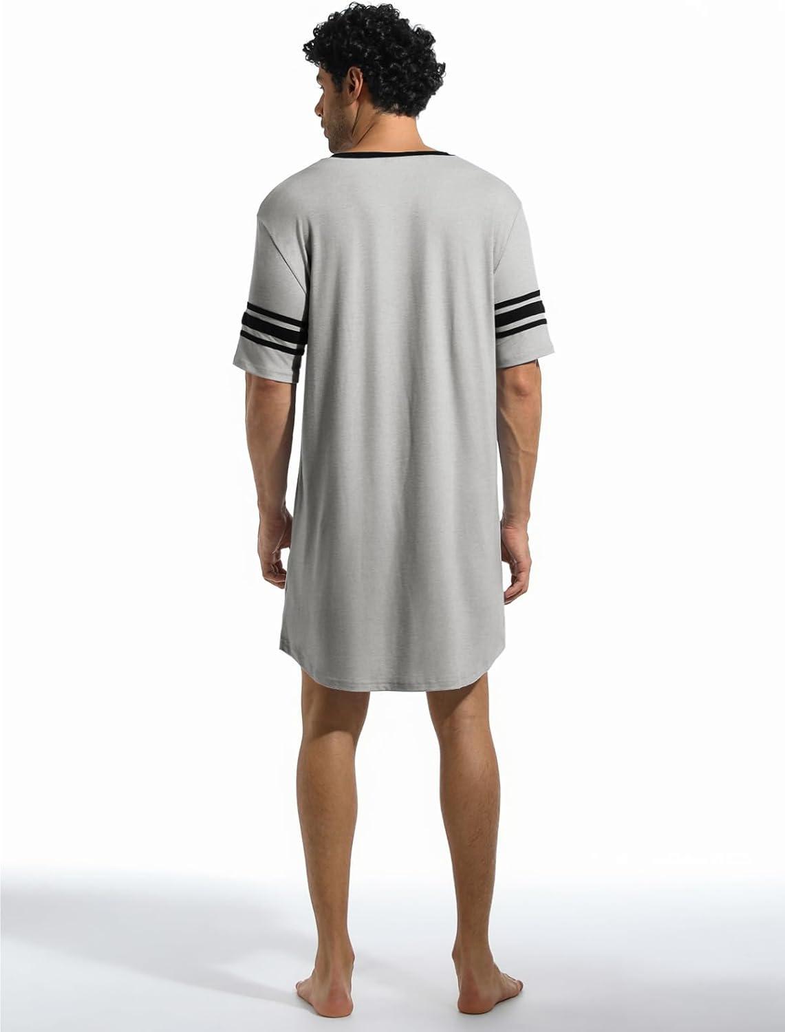 imageRuncati Mens Nightshirt Short Sleeve V Neck Sleep Shirt Soft Loose Fit Lounge Nightwear Sleepwear PajamaLight Grey