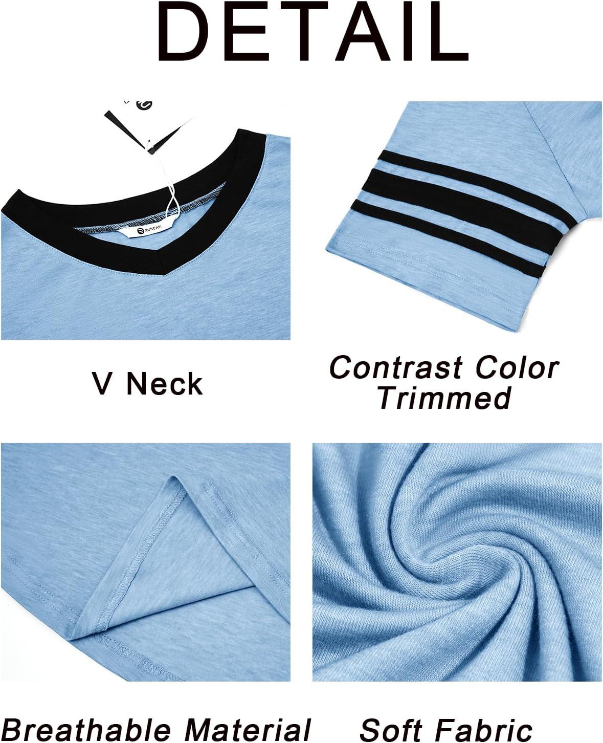 imageRuncati Mens Nightshirt Short Sleeve V Neck Sleep Shirt Soft Loose Fit Lounge Nightwear Sleepwear PajamaSky Blue