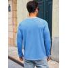 Runcati Mens Long Sleeve T-Shirt Casual Crewneck Shirts Basic Lightweight Vintage Tee Tops with Pocket(Blue)