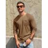 Runcati Mens Long Sleeve T-Shirt Casual Crewneck Shirts Basic Lightweight Vintage Tee Tops with Pocket(Dark Khaki)