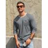Runcati Mens Long Sleeve T-Shirt Casual Crewneck Shirts Basic Lightweight Vintage Tee Tops with Pocket(Grey)