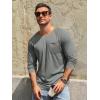 Runcati Mens Long Sleeve T-Shirt Casual Crewneck Shirts Basic Lightweight Vintage Tee Tops with Pocket(Light Grey)