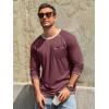 Runcati Mens Long Sleeve T-Shirt Casual Crewneck Shirts Basic Lightweight Vintage Tee Tops with Pocket(Wine Red)