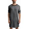 Runcati Mens Nightshirt Short Sleeve V Neck Sleep Shirt Soft Loose Fit Lounge Nightwear Sleepwear Pajama(Dark Grey)