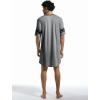 Runcati Mens Nightshirt Short Sleeve V Neck Sleep Shirt Soft Loose Fit Lounge Nightwear Sleepwear Pajama(Grey)