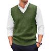 Runcati Mens V Neck Sweater Vest Casual Cable Knitted Pullover Knitwear Slim Fit Sleeveless Sweaters(Army Green)