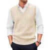 Runcati Mens V Neck Sweater Vest Casual Cable Knitted Pullover Knitwear Slim Fit Sleeveless Sweaters(Beige)