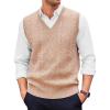 Runcati Mens V Neck Sweater Vest Casual Cable Knitted Pullover Knitwear Slim Fit Sleeveless Sweaters(Khaki)